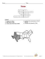 Free Printable Crossword Puzzles on Texas Crossword Puzzle Printable  3rd   8th Grade    Teachervision Com