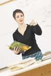 Female teacher calling on
student
