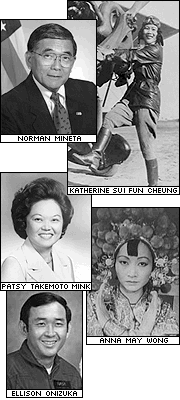 Norman Mineta, Katherine Sui Fun Cheung, Patsy Takemoto Mink, Anna May Wong, and Ellison Onizuka