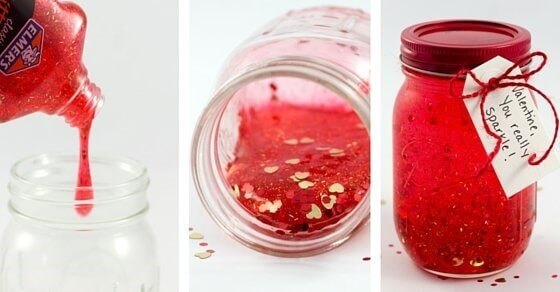 Jar filled with red glitter glue