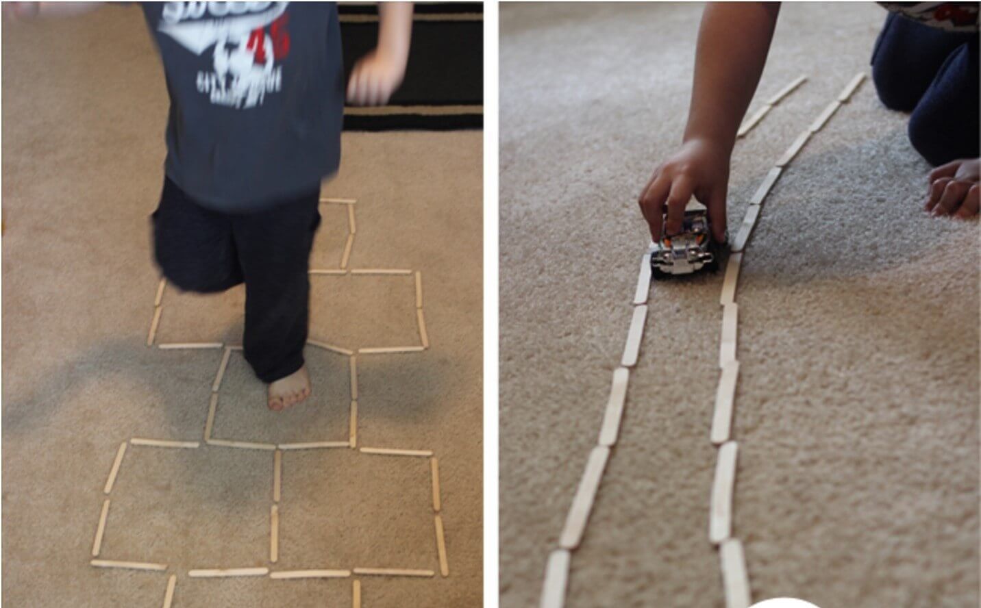 Indoor Hopscotch Using Popsicle Sticks