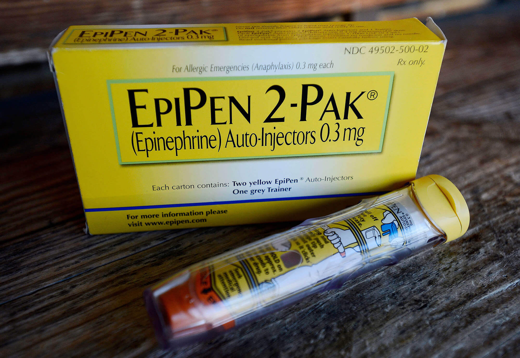 Image of an EpiPen epinephrine auto-injector, a Mylan product