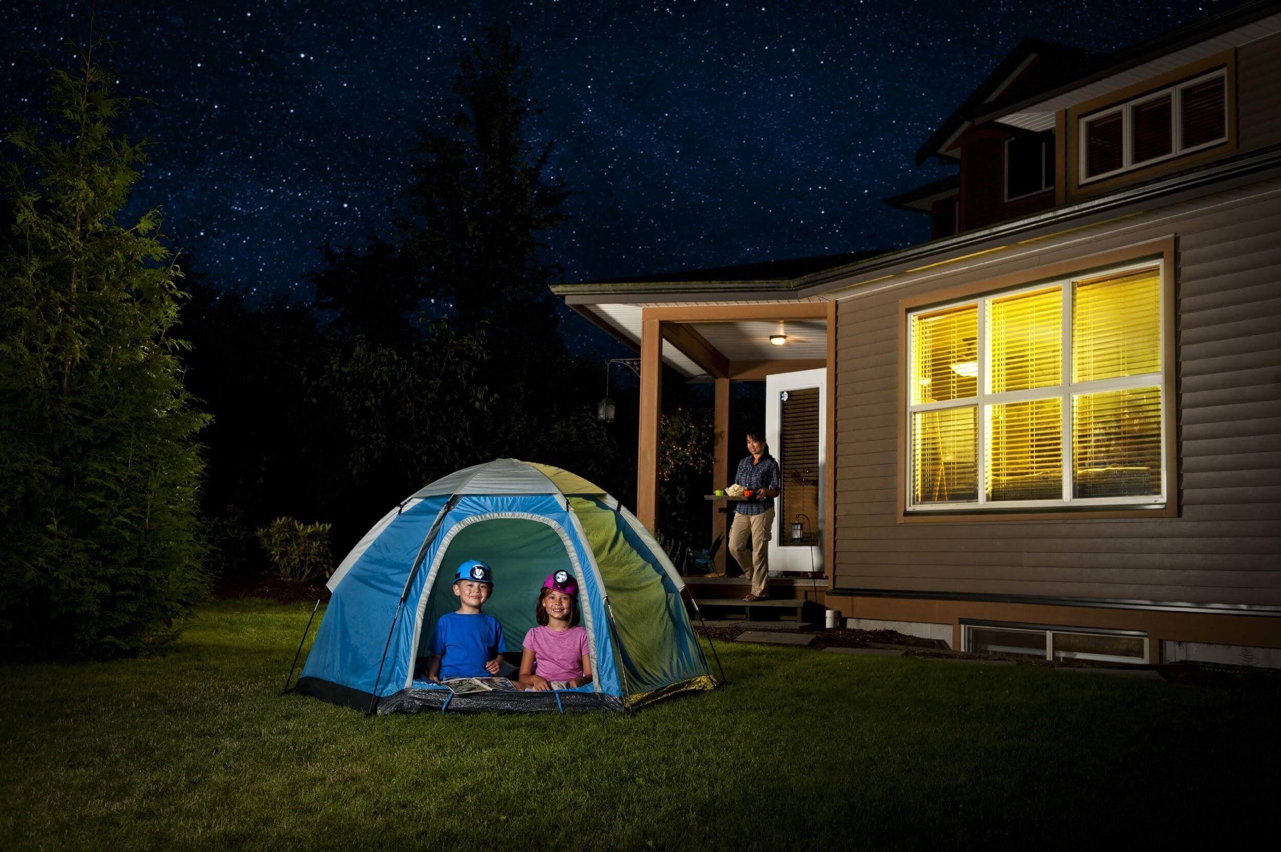 Kids Sleeping in Tent in Backyard