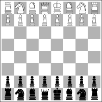 The starting positions on a chessboard.