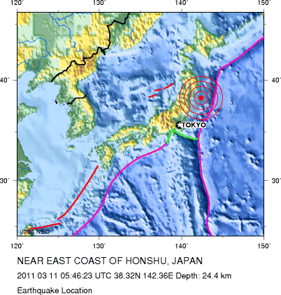 Location of earthquake that hit Japan on March 11, 2011.