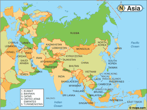 latitude and longitude map asia