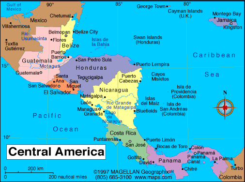 Guatemala To Panama Map Central America Atlas