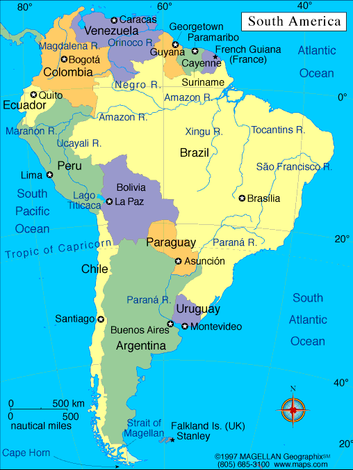 Map Of Southern American States Map Of South America