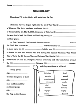 memorial day word fill in printable 3rd 5th grade teachervisioncom