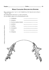 More Cognates: English for Spanish - Foreign Language Printable (Grade