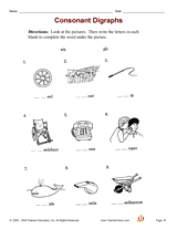 Consonant Digraphs Printable (1st Grade) - TeacherVision.com