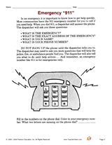 911 emergency printable grade activity teachervision printables dialing studies social