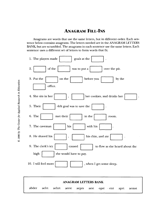 Anagram Fill-Ins Printable (4th - 6th Grade) - TeacherVision.com