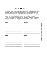 Memory Recall Printable (1st - 3rd Grade) - TeacherVision.com