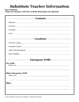 Substitute Teacher Information Printable (Pre-K - 12th Grade