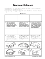 Dinosaur Defenses Printable (3rd - 5th Grade) - TeacherVision.com