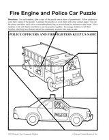 Fire Engine and Police Car Puzzle Printable (Pre-K - 1st Grade