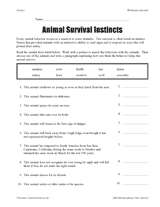 survival instincts the animal  read and Students match on worksheet instincts the  survival facts animal