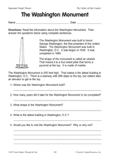 The Washington Monument Printable (2nd - 4th Grade) - TeacherVision.com