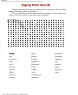 zigzag math search printable 4th 8th grade