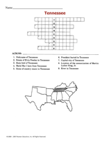 Tennessee Crossword Puzzle Printable (3rd 8th Grade) TeacherVision com