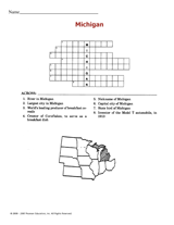 Michigan Crossword Puzzle Printable (3rd 8th Grade) TeacherVision com