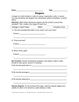 slogans worksheet creative writing activity