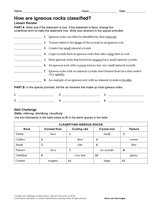 Igneous Rock Answer Key