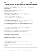 The Human Impact on the Environment–Key Term Review Printable (Science