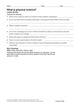 What Is Physical Science? Worksheet Printable (6th - 12th Grade