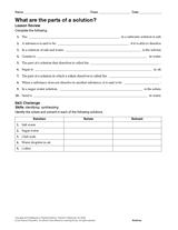 What Are the Parts of a Solution? Chemistry Printable, 6th-12th Grade ...