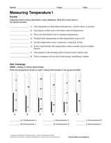 measuring temperature i celsius printable 6th 12th grade