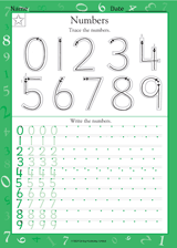 trace the numbers 0 9 math practice worksheet grade 1