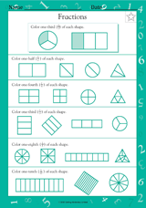 Fractions of Shapes I - Math Practice Worksheet (Grade 2