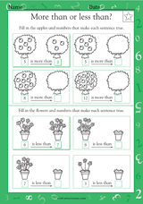 More Than or Less Than? - Math Practice Worksheet (Grade 1