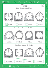 Telling Time: Clock Faces I - Math Practice Worksheet (Grade 1