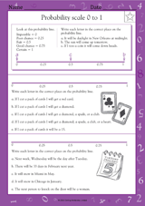 Probability Scale 0 to 1 - Math Practice Worksheet (Grade 5