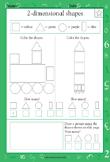 coloring and counting 2 dimensional shapes math practice worksheet