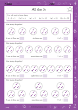 multiplication facts all the 3s math practice worksheet