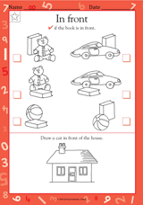 In Front - Kindergarten Math Practice Worksheet - TeacherVision.com