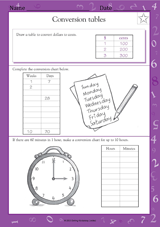 Conversion Tables: Money & Time - Math Practice Worksheet (Grade 5