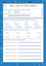Place Value for Whole Numbers - Math Practice Worksheet (Grade 4