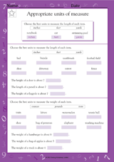 Appropriate Units of Measure - Math Practice Worksheet (Grade 5