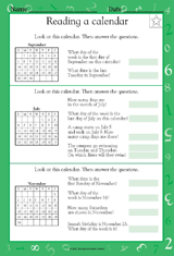 Reading a Calendar - Math Practice Worksheet (Grade 1 ...