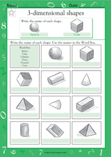 Naming 3-Dimensional Shapes II - Math Practice Worksheet (Grade 1