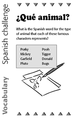 Spanish Vocabulary Challenge: Animals (Foreign Languages Printable