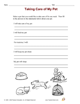 Taking Care of My Pet Printable (1st - 3rd Grade) - TeacherVision.com