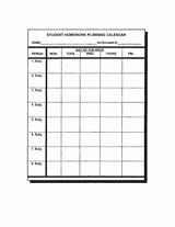 student homework planning calendar time management printable k 12