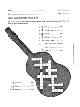 Music Mini Crossword Puzzle #1 Printable (3rd - 9th Grade