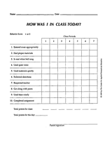 How Was I in Class Today?: Behavior Chart